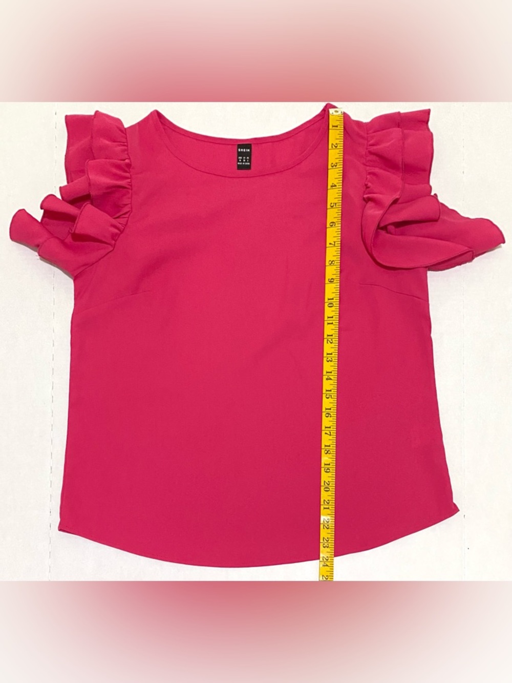 SHEIN Womens M Solid Pink Ruffle Sleeve Top Boho Summer Lightweight Preppy Fairy - Picture 11 of 16